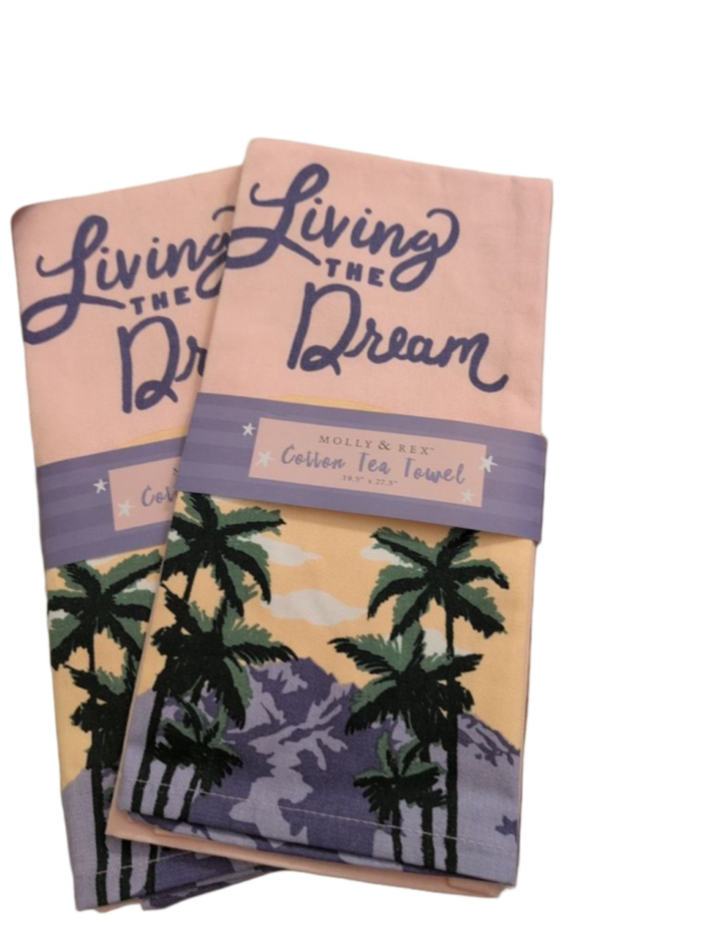 Molly & Rex Pink & Blue Living The Dream Cotton Tea Towel, Set of 2, 19.5x27.5